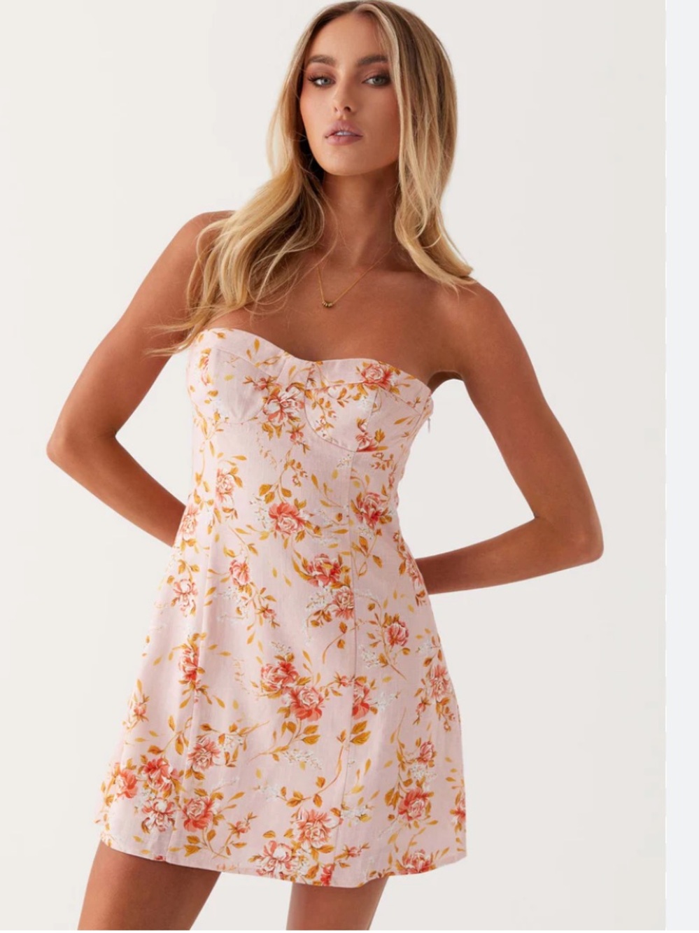 Peppermayo Cali Strapless Pink Floral Mini Dress size 4